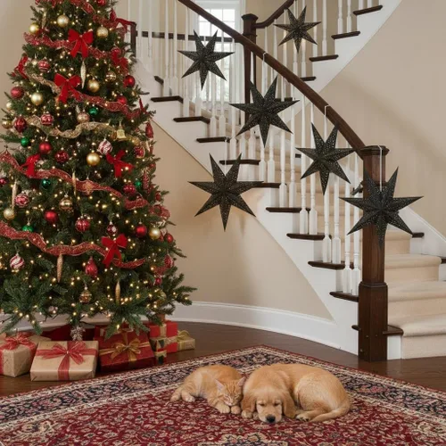 Vista 8 de 3 faroles de papel con estrellas de Navidad 3D colgantes de 20 pulgadas para Navidad, carnaval, boda, baile de graduación, decoraciones de fiesta