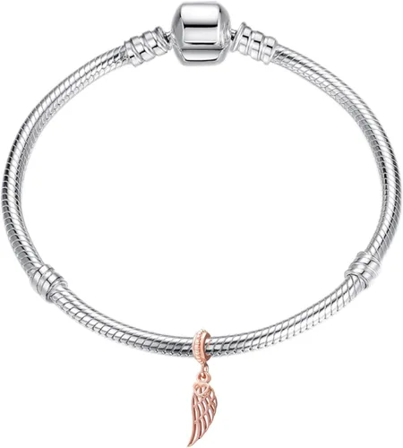 Vista 5 de Junyi Jewelry Abalorio de ala de ángel con dije de corazón de plata de ley 925 con plumas para pulsera Pandora