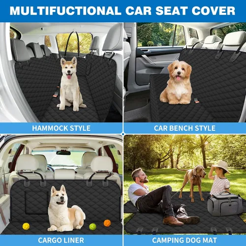 Vista 6 de (54 pulgadas de ancho x 56 pulgadas de largo, funda negra para asiento trasero impermeable para perro con ventana de malla duradera