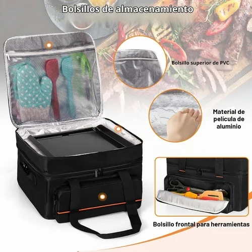 Vista 3 de Bolsa de transporte de parrilla de doble capa samdew, funda para parrilla compatible con Ninja GR101 Sizzle sin humo para interiores y plancha