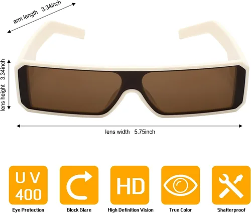 Vista 7 de TYA Gafas de sol pequeñas para mujeres y hombres, futuristas alienígenas, color negro, lentes de sol rectangulares con marco brillante de los años