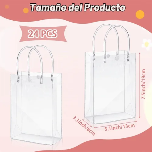Vista 2 de Amylove 24 bolsas de regalo de plástico de PVC transparente con asa, bolsas de regalo reutilizables transparentes para compras, mercancías