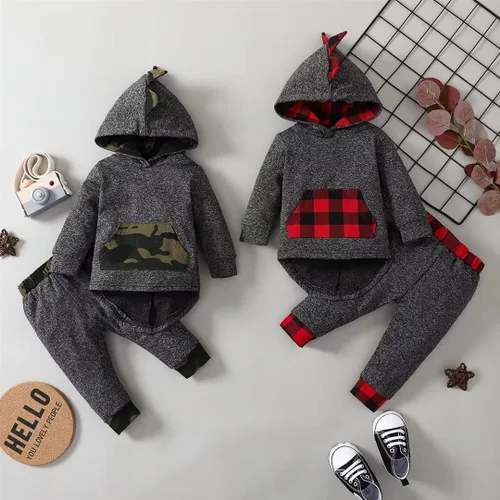 Vista 6 de Ropa de bebé niño para niños pequeños, traje de otoño e invierno, sudadera con capucha de manga larga + pantalones, 2 piezas