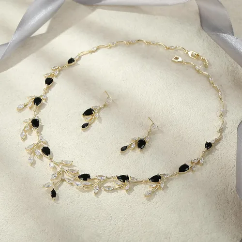 Vista 4 de Cubic Zirconia Drop Leaf Vine Wedding Prom Jewelry Set for Bride Bridesmaid