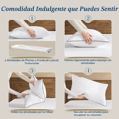 Vista 6 de downluxe - Juego de 2 almohadas de plumas y plumón de ganso - Almohadas de plumas de la colección hotelera para dormir de espalda, de estómago