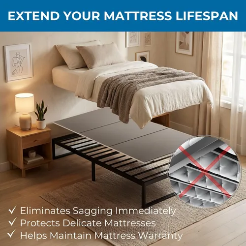 Vista 2 de Meliusly Premium 10mm Base para Cama Individual 2-Pack (96,5x190,5 cm) Diseño de Tablero de Cama de Perfil Bajo con Patente Pendiente - Bases