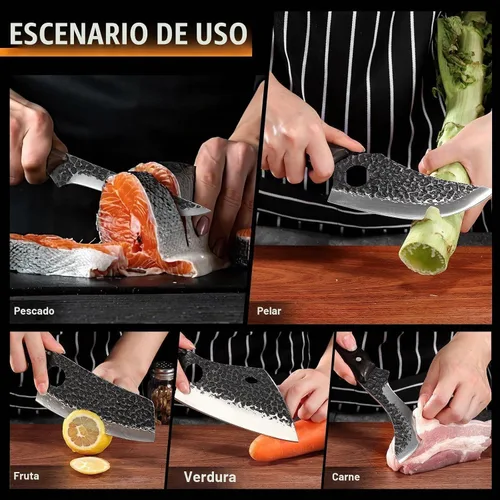 Vista 2 de TAN REN - Juego de cuchillos de carnicero de 17 piezas con bolsa, juego de cuchillos de barbacoa de acero de alto carbono Juego de cuchillos