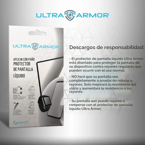 Vista 6 de ULTRA ARMOR Protector de pantalla de cristal líquido para todos los smartphones, tabletas y relojes, limpieza en nano protección - universal