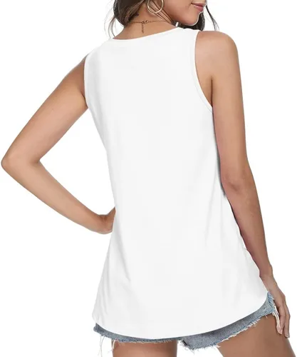 Vista 3 de LONGYUAN Camiseta sin mangas para mujer, estilo casual, túnica para playa, ajuste holgado