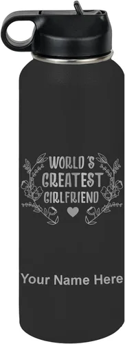Vista 69 de LaserGram Botella de agua personalizada, World's Greatest Girlfriend, acero inoxidable de doble pared aislada al vacío con popote superior, regalo