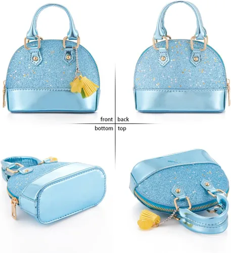 Vista 3 de YiSu Princess Little Girls Purses Toddler kids Crossbody Bag Wall et Shell Shape Handbags for girls cute Tote (blue)