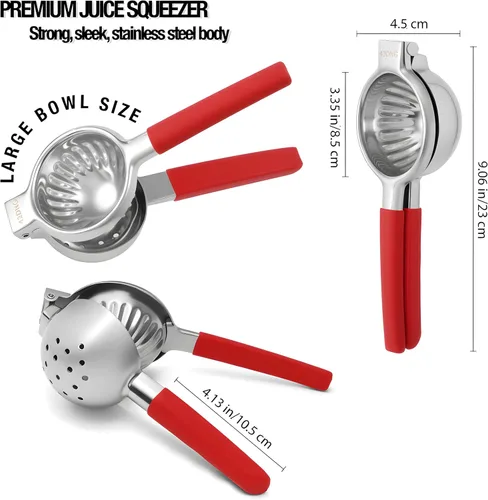 Vista 2 de Exprimidor de limón de mano de acero inoxidable – Exprimidor de cítricos de gran capacidad resistente con mango antideslizante – Resistente al