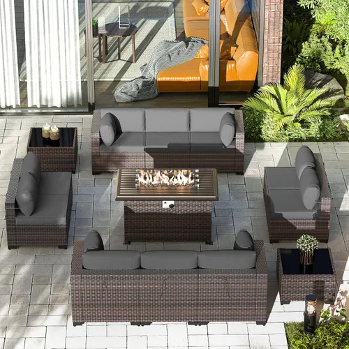 Vista 32 de Gotland Juego de muebles de patio de 6 piezas con 1 mesa auxiliar, 5 plazas de ratán seccional para exteriores con reposabrazos anchos de 29.5 Gris