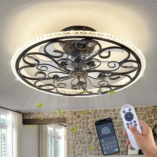 Vista 13 de Ventilador de techo enjaulado blanco con luces y control remoto, ventilador de techo industrial de granja con luz para cocina, dormitorio, sala