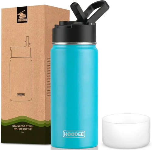 Vista 9 de koodee Botella de agua para niños, botella de agua de acero inoxidable de 12 onzas con aislamiento al vacío para la escuela, botella de agua de boca