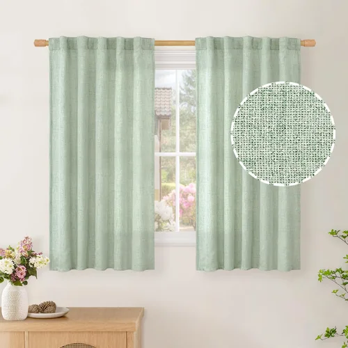 Vista 81 de BGment Cortinas cortas de lino marfil de 36 pulgadas de largo para ventanas de cocina, pequeñas cortinas texturizadas rústicas para café sobre