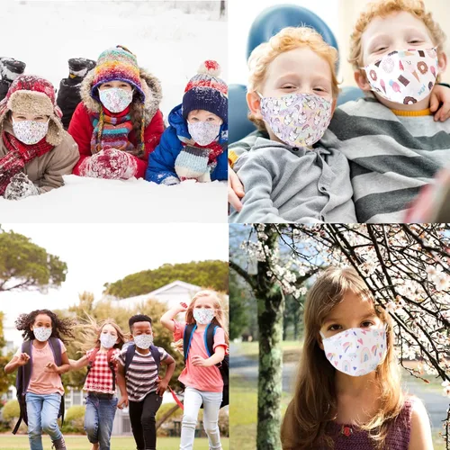 Vista 5 de Paquete de 5 máscaras faciales para niños, transpirables, reutilizables, ajustables, con alambre para la nariz, regalo para niños y niñas