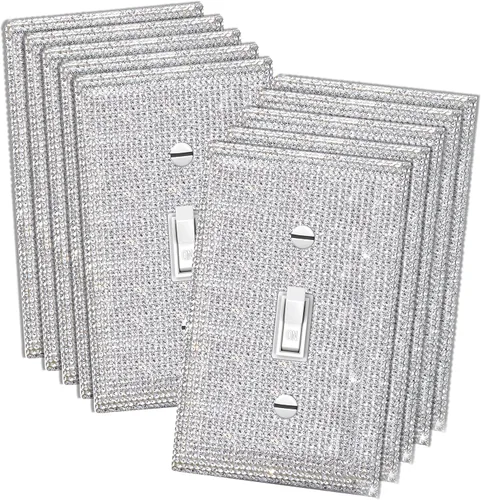 Vista 7 de 4 Piezas Cubiertas de Tomacorriente con Diamantes de Imitación Plateados Brillantes Placa de Pared 1 Gang Toggle Cubierta de Interruptor de Luz