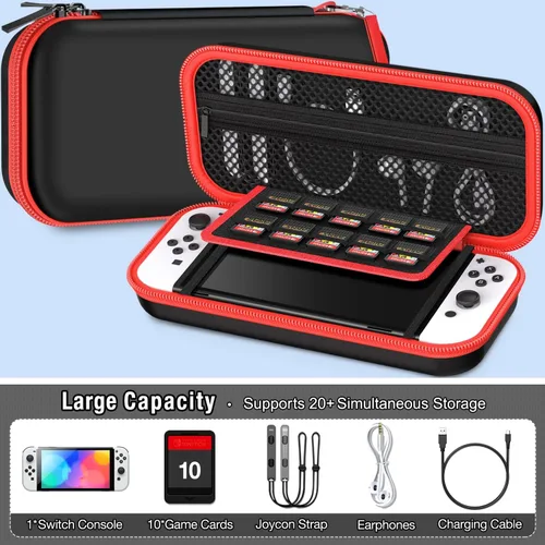 Vista 4 de Funda de transporte compatible con Nintendo Switch OLEDSwitch funda protectora de carcasa dura funda de transporte portátil con interruptores bolsa