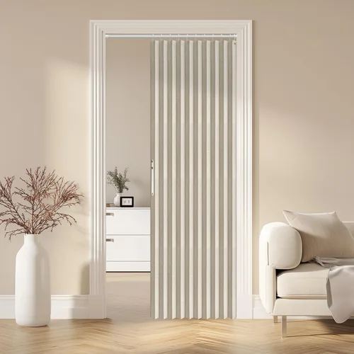 Vista 100 de AJAZZ Cortina de puerta magnética 100% opaca de acordeón para armario, cortina invisible para puerta interior de dormitorio, sala de estar, pasillo