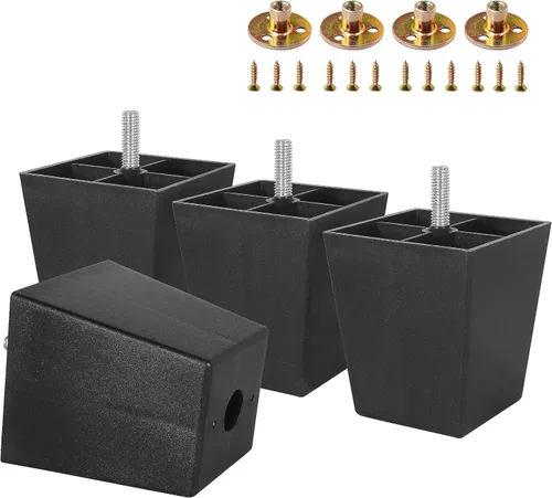 Vista 10 de Pernos de rosca métrica M8-1.25, patas de plástico para muebles, patas de sofá cuadradas negras de 2 pulgadas con tuercas de placa, repuesto