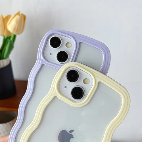 Vista 3 de Caseative Funda para iPhone 13, color negro Forma de marco de onda rizada linda a prueba de golpes suave