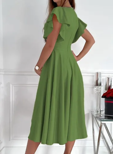 Vista 2 de Dokotoo Vestido de fiesta elegante con cuello en V para mujer, vestido de manga corta, vestido de patinadora, vestidos de invitados de boda