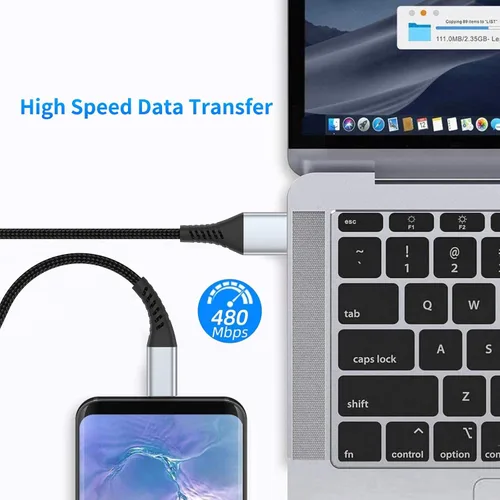 Vista 3 de Cable corto USB a USB C, paquete de 2 cables USB C de 1 pie, trenzado corto de 12 pulgadas, cable USBC de 3A de carga rápida para iPhone 17, 16, 15