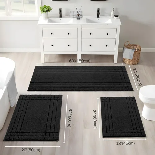 Vista 2 de Alfombras de baño negras, pequeñas alfombras de baño antideslizantes, alfombra de baño suave y peluda lavable para bañera y ducha, 18x24 Tapete
