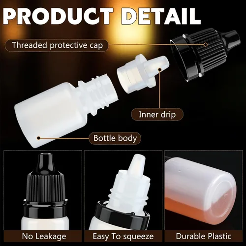 Vista 3 de Maxcheck 400 botellas de plástico con cuentagotas de 0.17 onzas líquidas, mini botella portátil para apretar con tapas, recipiente con cuentagotas