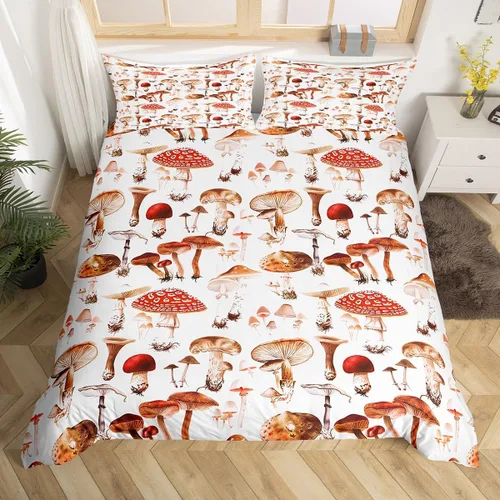 Vista 12 de Juego de funda de edredón con estampado de rana para niños, juego de ropa de cama Kawaii para decoración de habitación, diseño de hongos y rana