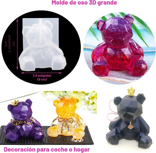 Vista 2 de EuTengHao 132 moldes de silicona para animales, kit de fundición de resina que contiene 4 osos 3D, oso, conejo, gato, pata, collar, colgante, gema