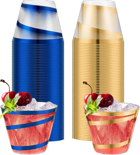 Vista 30 de Gejoy Vasos de plástico con borde de 9 onzas, vasos desechables para beber vino, vasos de graduación transparentes y elegantes para suministros