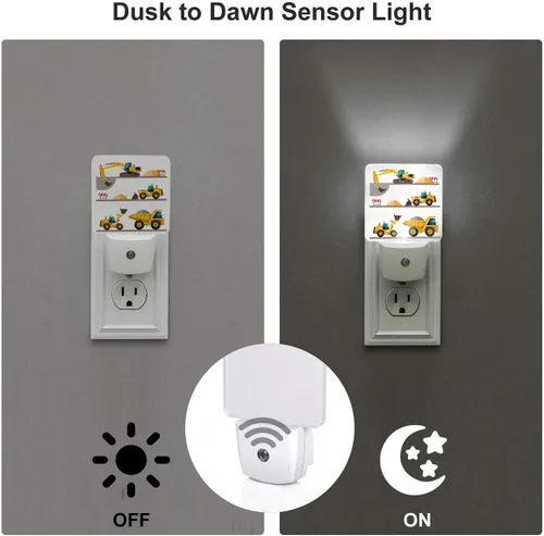 Vista 3 de Aieefun Juego de 2 luces LED nocturnas, juguete favorito de los niños, maquinaria de dibujos animados, excavadora, camión, sensor de atardecer a