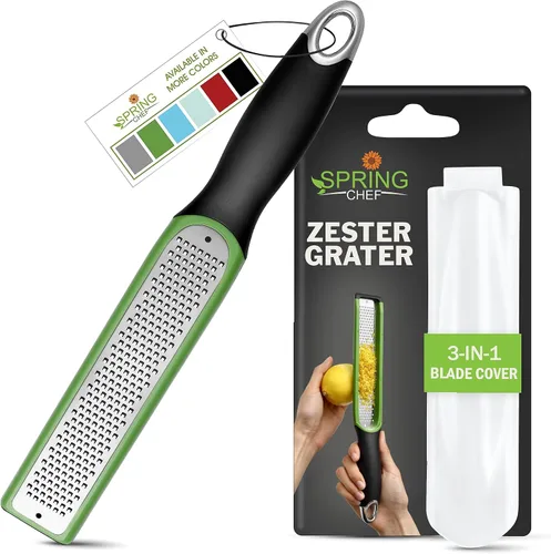 Vista 9 de Spring Chef Rallador Zester de limón prémium con asa, frutas, ajo, chocolate, jengibre, herramienta de cocina resistente, zester cítrico de acero