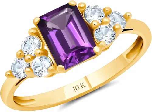 Vista 23 de MAX + STONE Anillos de piedras preciosas de oro de 10 quilates para mujer, anillo de aniversario con piedra natal de corte esmeralda, anillo