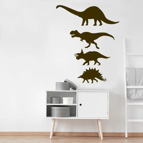 Vista 6 de Juego de calcomanías de pared de silueta de dinosaurio, calcomanía de pared con corte de beso de dinosaurio (negro)