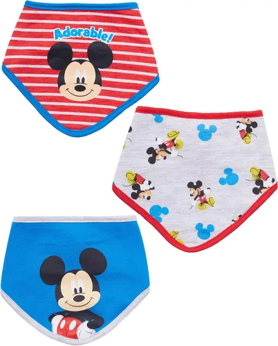 Vista 6 de Disney Mickey Mouse - Babero bandana para bebé, paquete de 3 baberos de Mickey Mouse (azul/rojo/gris, 0-12 meses)