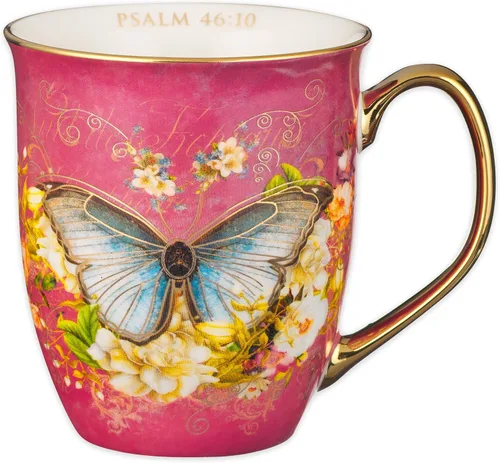 Vista 8 de Taza de café de cerámica azul pavo real de Christian Art Gifts con acentos dorados – Taza de 14 oz. libre de plomo y cadmio, taza inspiradora