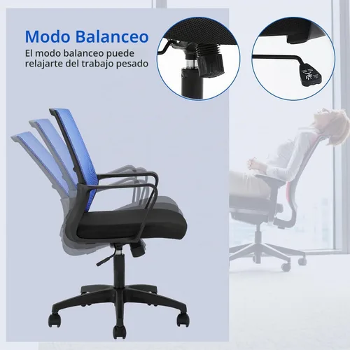 Vista 5 de Silla de oficina ergonómica de escritorio, silla de trabajo de malla, silla de computadora con respaldo medio, silla giratoria de malla para oficina