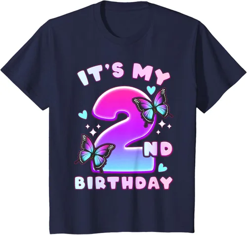 Vista 43 de Camiseta de 2º cumpleaños para niña de 2 años con mariposas y número 2 Negro