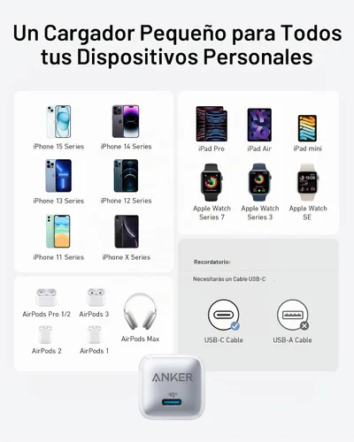 Vista 6 de Anker Bloque de cargador USB C de 20 W (Nano Pro), PIQ 3.0 Cargador rápido compacto para iPhone 17/16/15/14/13 Series, Galaxy, Pixel 4/3, iPad