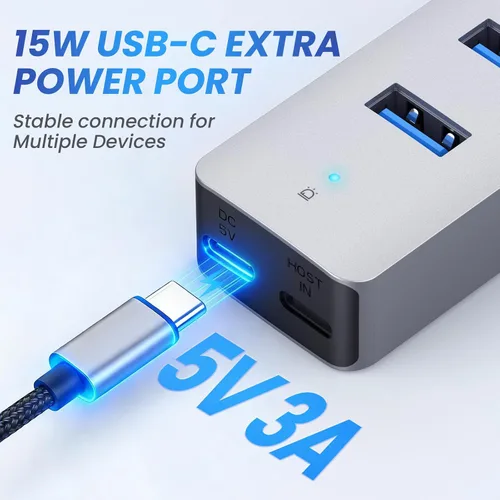 Vista 3 de EJAY 4 puertos USB 3.0 y USB-C HUB para PC, portátil, MacBook Pro, etc Divisor USB3.0 de 7 puertos y extensor USB, aluminio, 5 Gbps, cables dobles