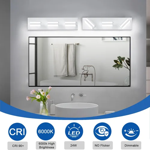 Vista 4 de IZORRO Luces LED modernas para baño (8 luces, regulables), iluminación de pared acrílica blanca mate, luces de tocador para baño sobre espejo, 6000