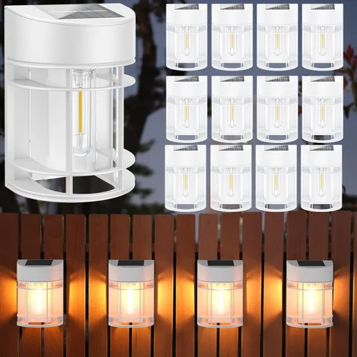 Vista 7 de Luces solares para cercas al aire libre, paquete de 8 luces de cubierta alimentadas por energía solar con bombillas LED Edison, luces solares Negro