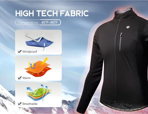 Vista 5 de Santic Men's Cycling Jacket Winter Thermal Fleece Windproof Breathable Reflective Softshell Windbreaker Running Jackets