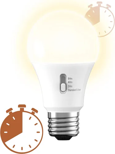 Vista 9 de GE LED+ Timer A19 - Bombillas LED, temporizador automático integrado para interiores, 8 W, blanco suave (paquete de 4) Built-in automatic timer
