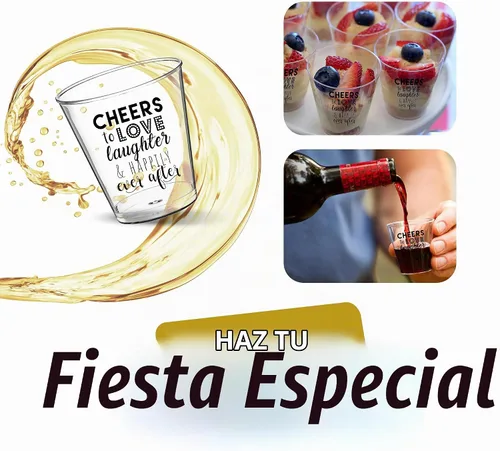 Vista 7 de Vasos de chupito de boda – Cheers to Love Laughter and Happily Ever After Vasos de chupito a granel paquete de 100 – 2 onzas desechables regalos