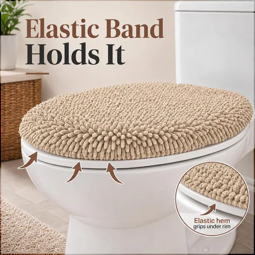 Vista 6 de Mayshine - Cubierta de microfibra tipo shaggy para la tapa del asiento del baño, estándar para baño Beige