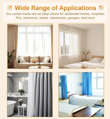 Vista 8 de Concealed Curved Curtain Track with Silent Roller, 4 6 8 10 12 ft Smooth Ceiling Curtain Rail, Single Ceiling Rail Kit for Curtains Bay